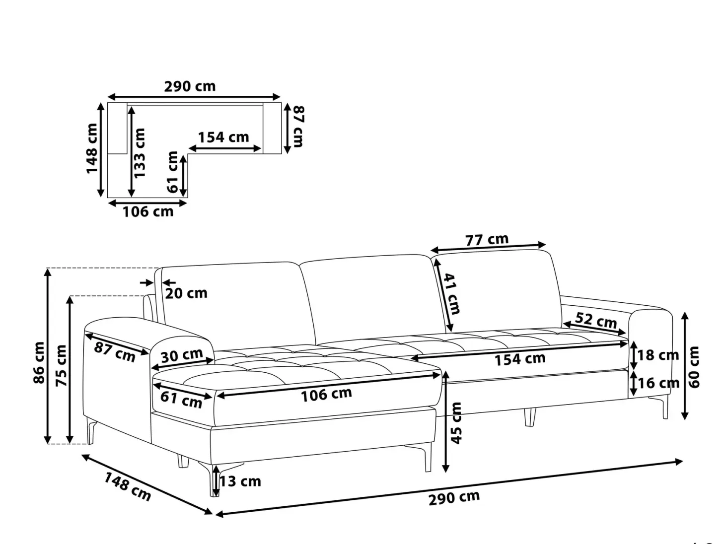 Narożnik dla 4 osób KIRUNA Jasnoszary Prawostronny