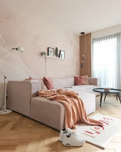 Narożnik dla 3 osób VERNON Welur Beżowoszary Prawostronny