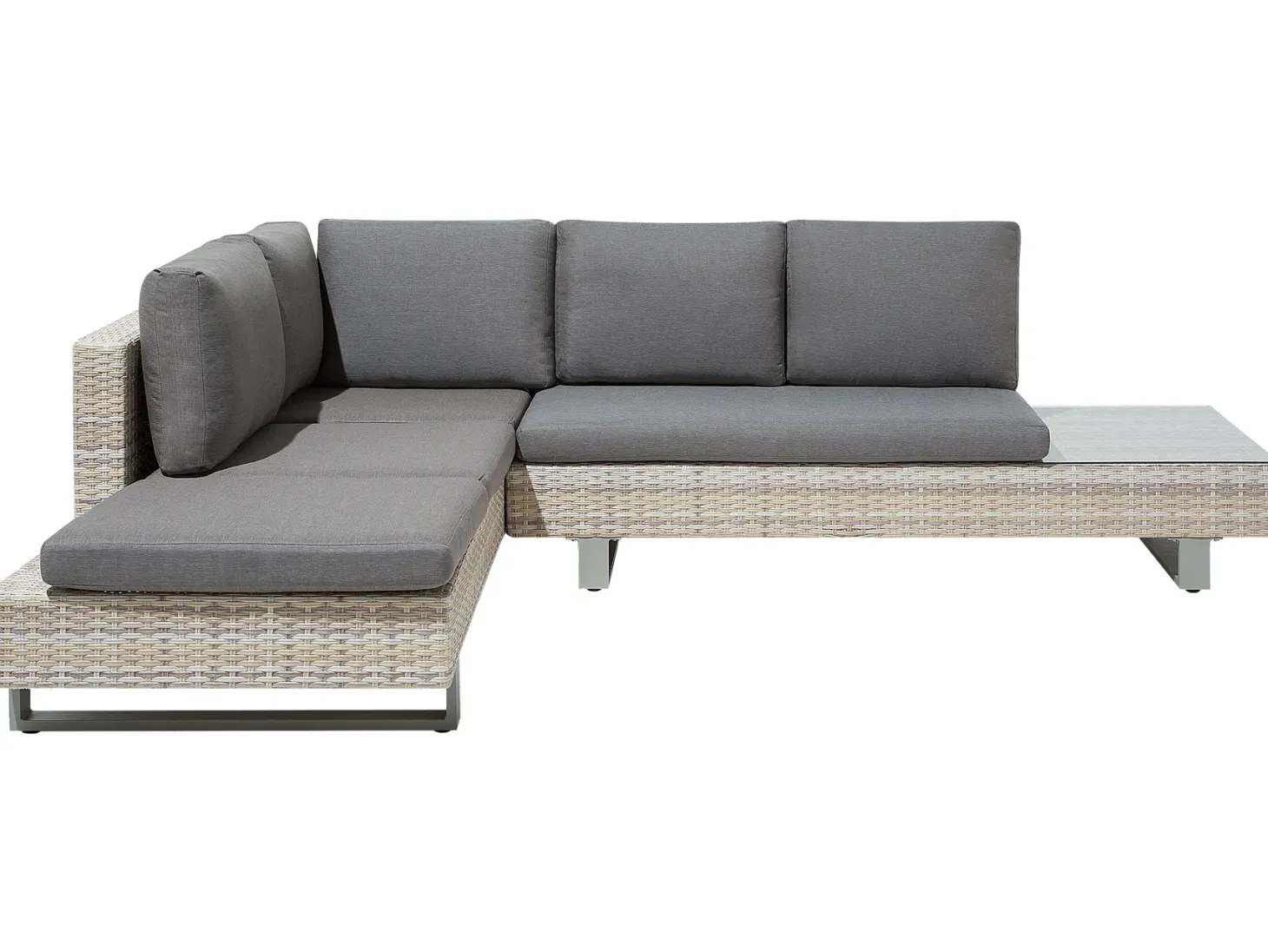 Narożnik ogrodowy ze stolikiem dla 5 osób LANCIANO Prawostronny Szary Technorattan