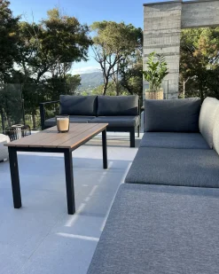 Narożnik ogrodowy ze stolikiem dla 5 osób MESSINA Lewostronny Czarny Metal