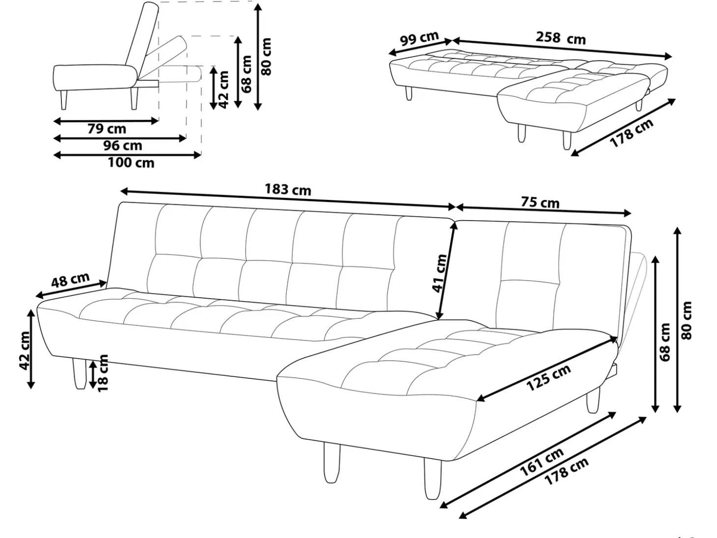 Narożnik rozkładany modułowy dla 4 osób ALSTEN Zielony Lewostronny