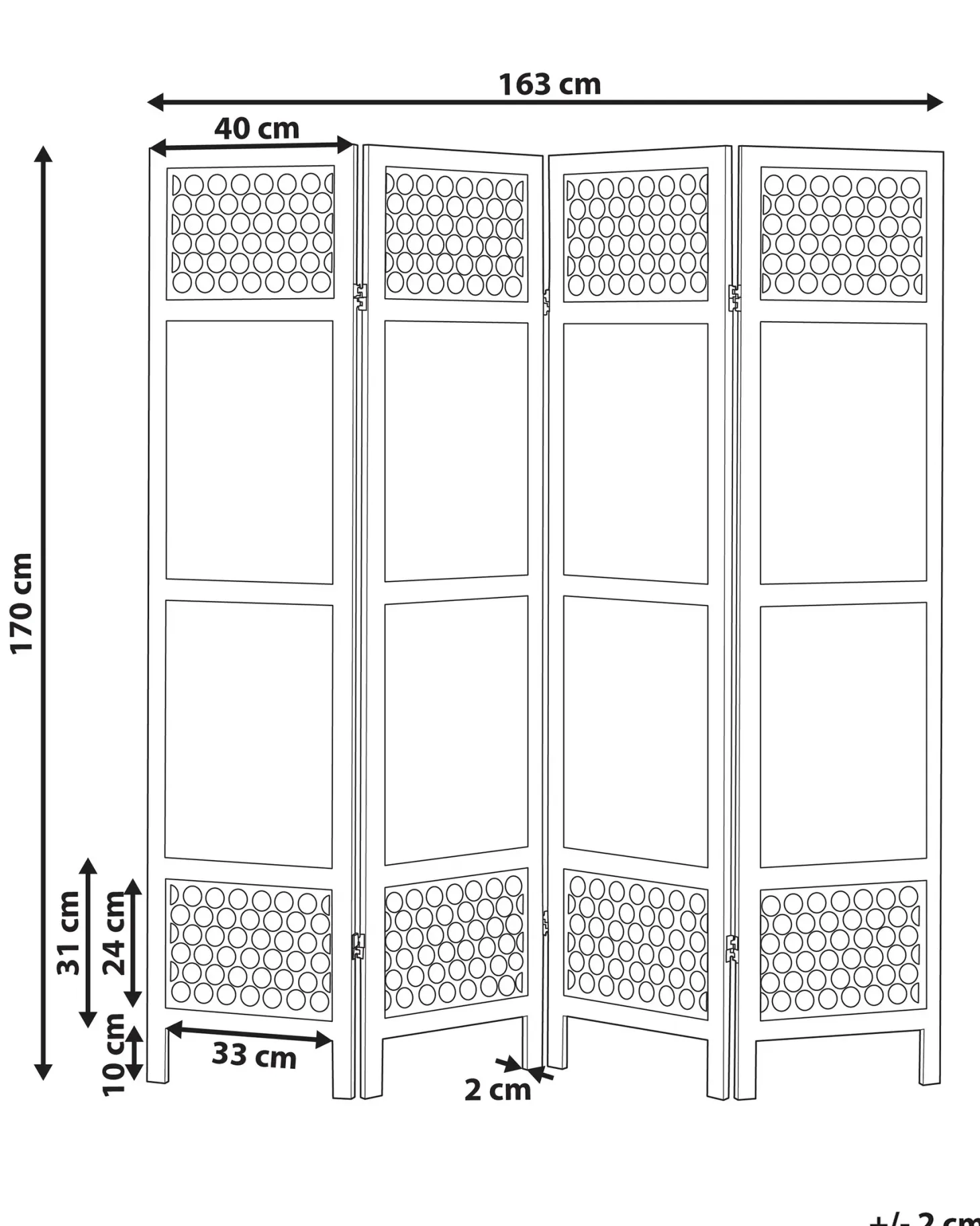 4-panelowy parawan pokojowy CERTOSA Jasnobrązowy 163 cm 170 cm