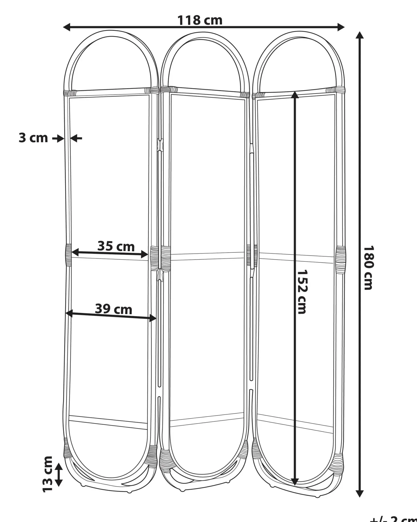 3-panelowy parawan pokojowy CORTONA Jasnobrązowy 118 cm 180 cm