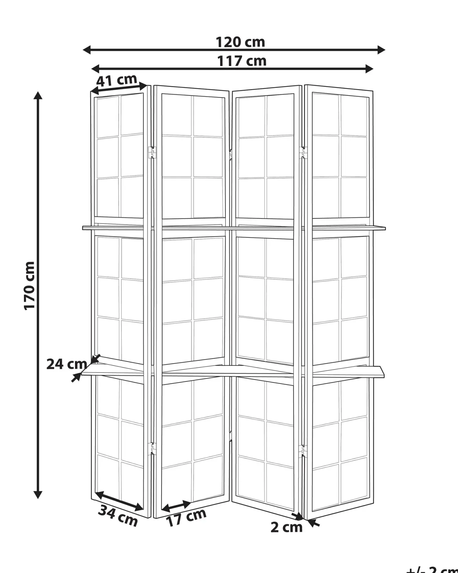 4-panelowy parawan pokojowy GOMAGOI Czarny 120 cm 170 cm