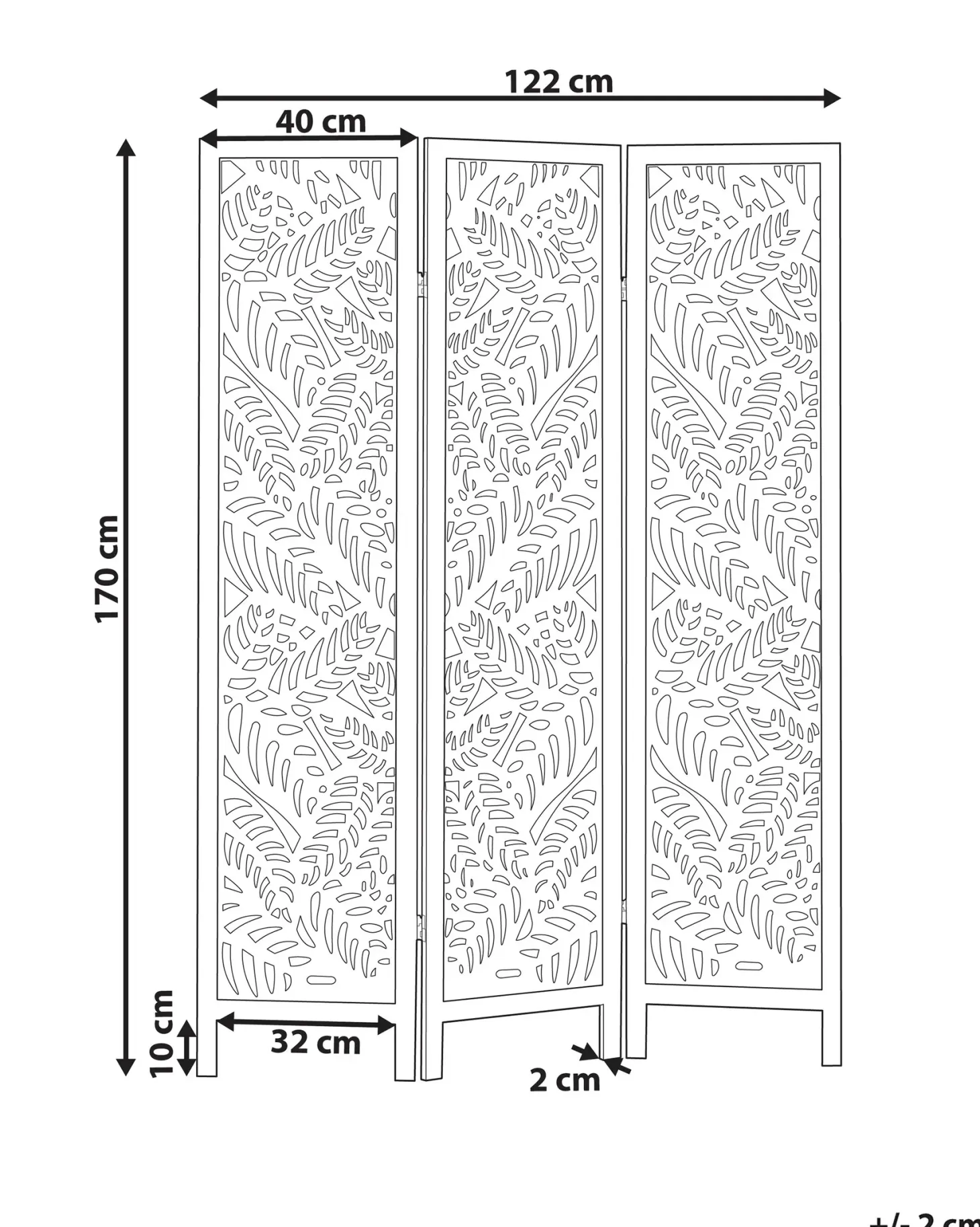 3-panelowy parawan pokojowy MELAGO Biały 122 cm 170 cm