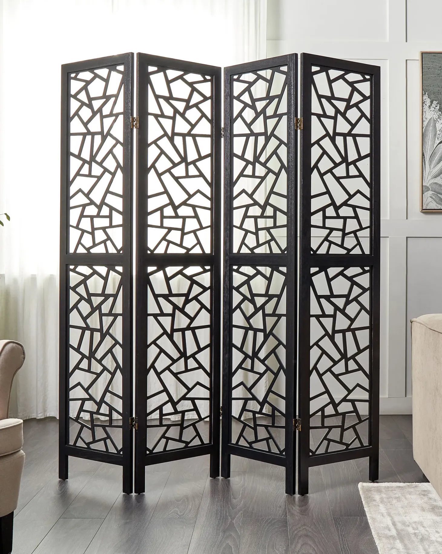4-panelowy parawan pokojowy PIANLARGO Czarny 163 cm 170 cm