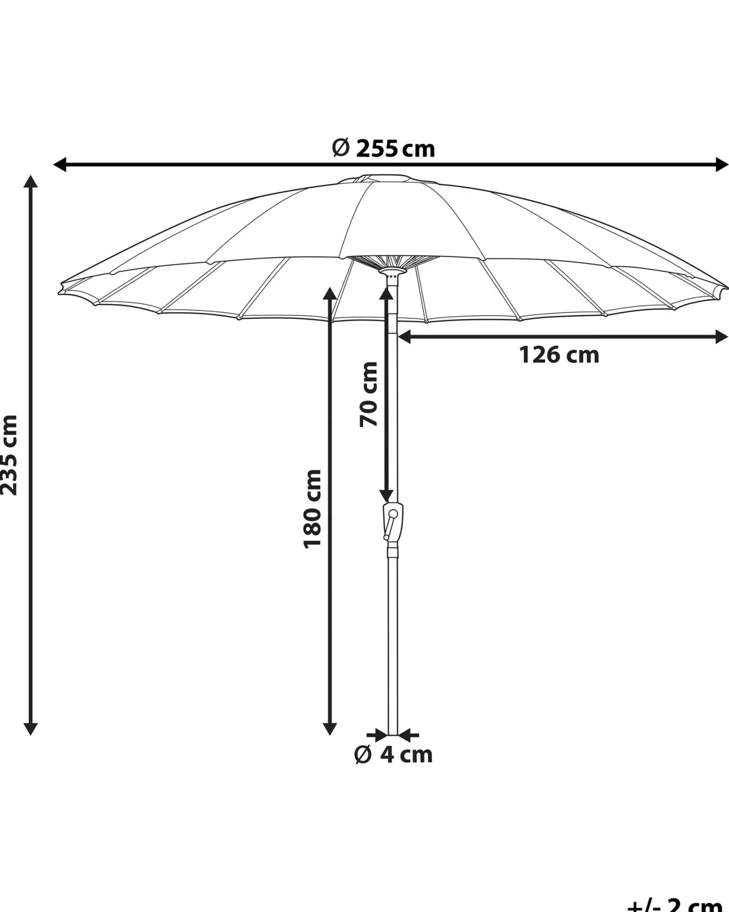 Parasol ogrodowy 255 cm BAIA Jasnobeżowy