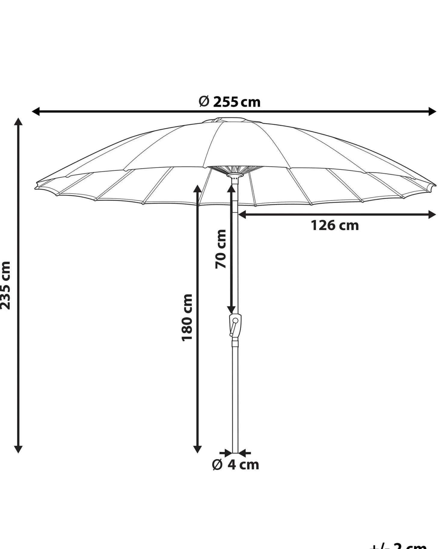 Parasol ogrodowy 255 cm BAIA Jasnoszary