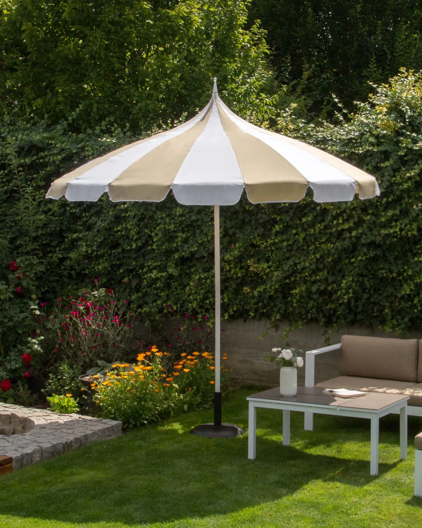 Parasol ogrodowy 245 cm MINOA Biały/ beżowy