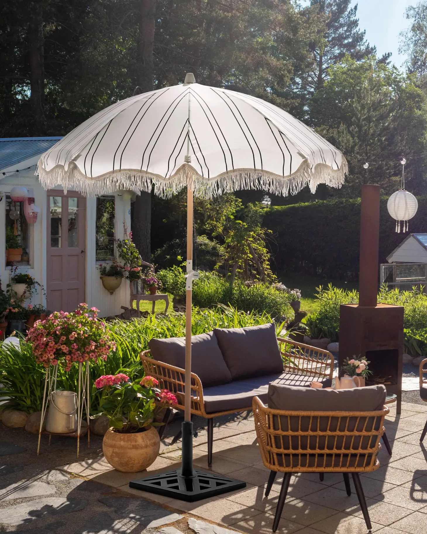 Parasol ogrodowy 155 cm MONDELLO Biały/ czarny