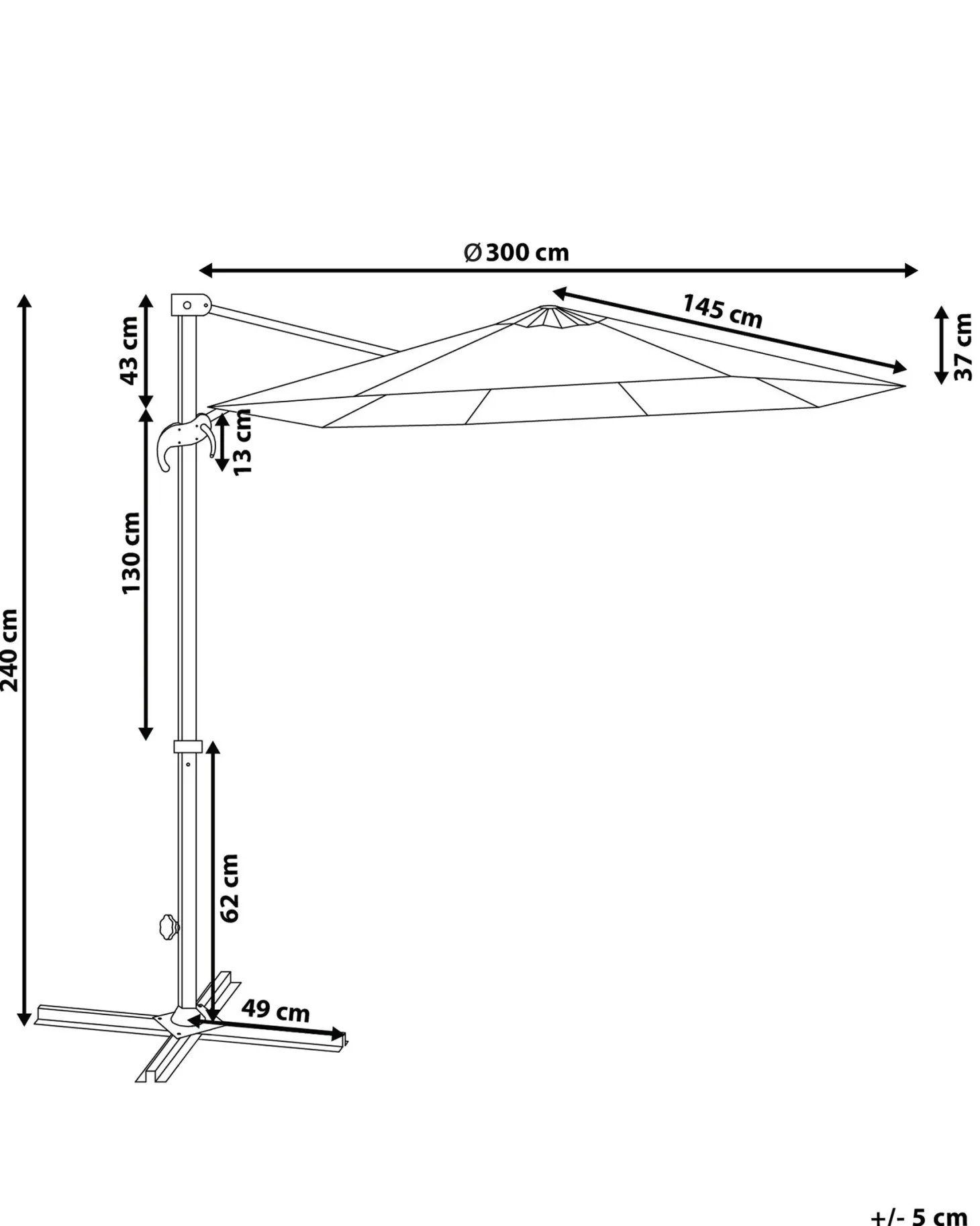 Parasol ogrodowy na wysięgniku 300 cm SAVONA Ciemnoszary Szary