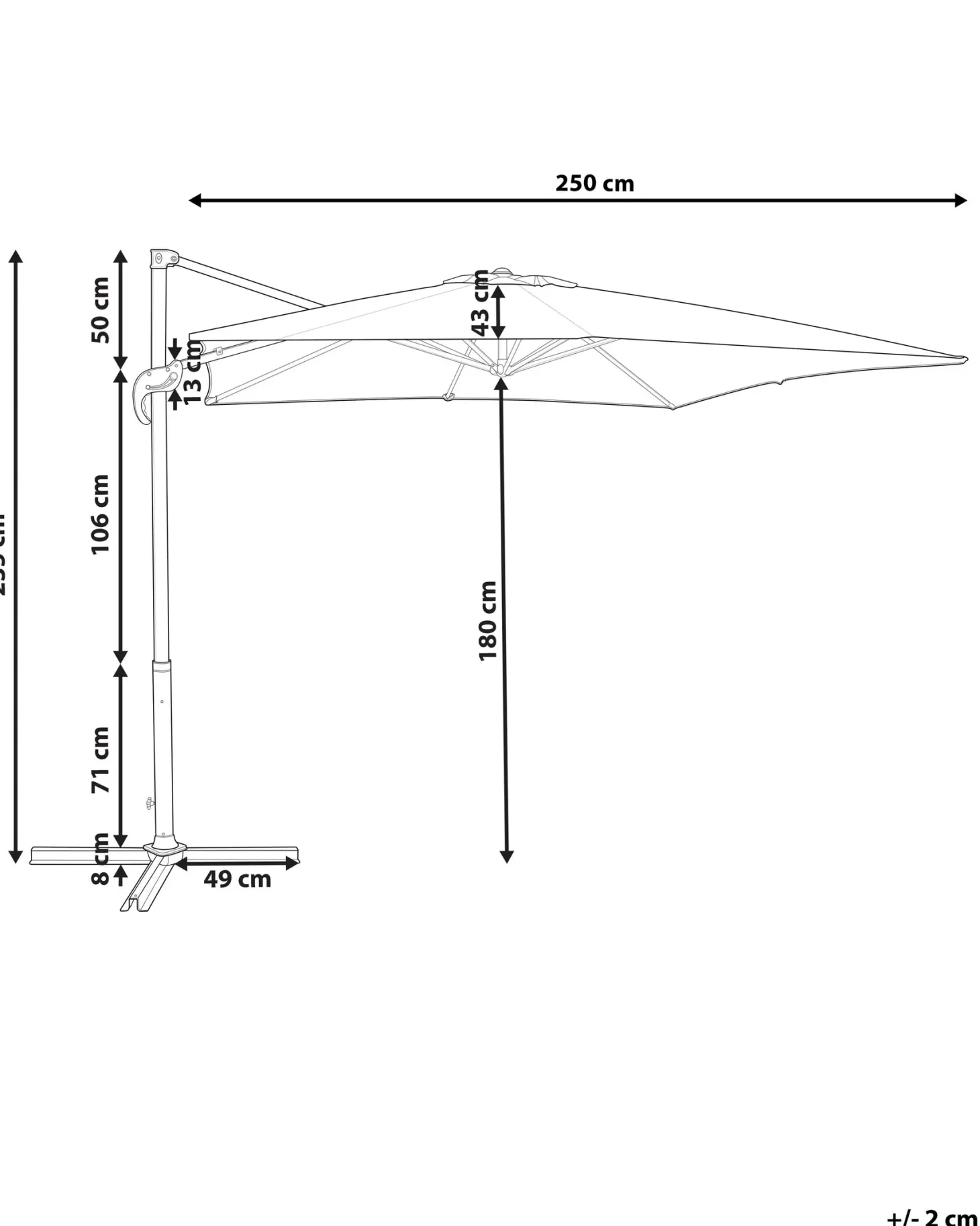 Parasol ogrodowy na wysięgniku 250 cm MONZA Piaskowy