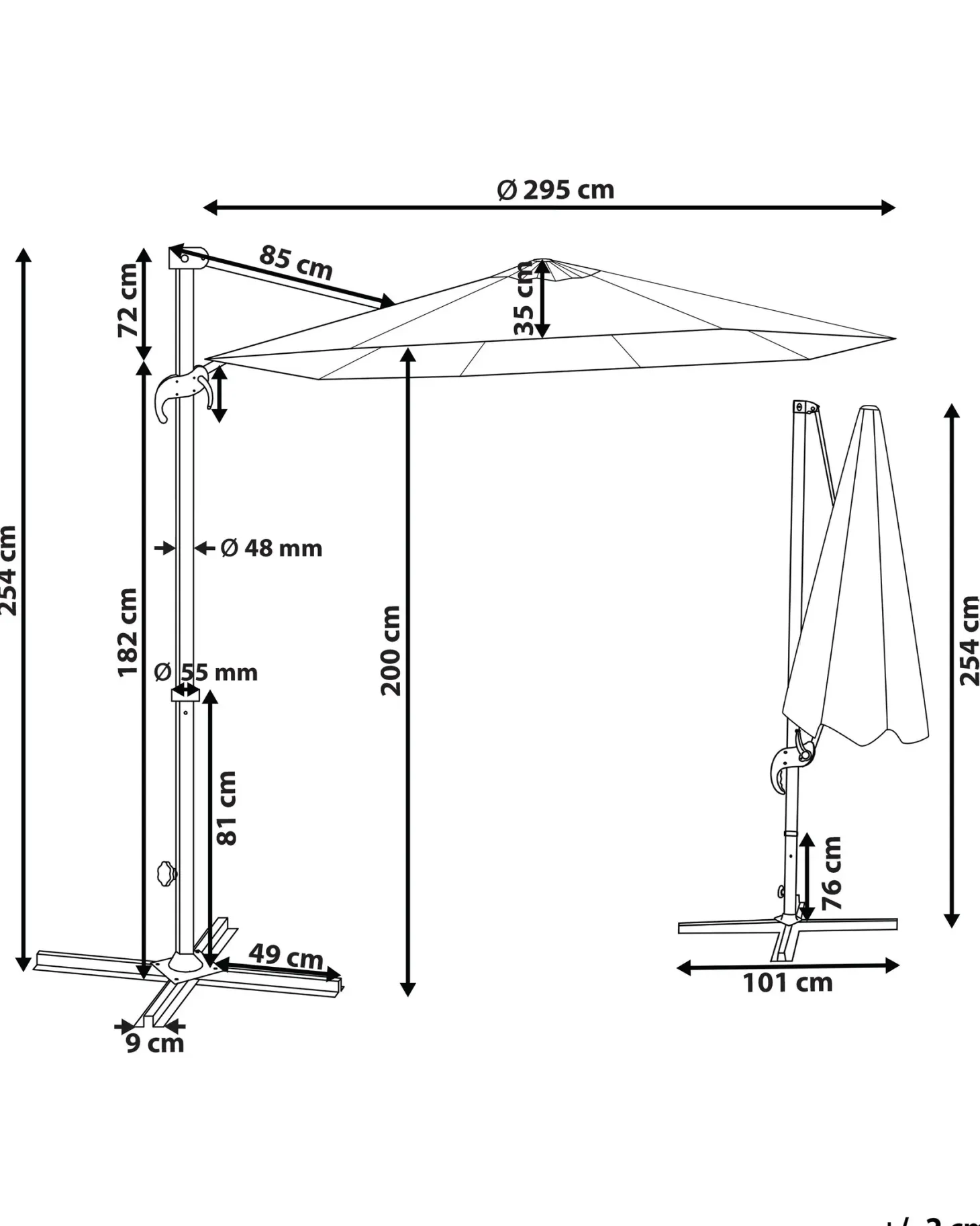Parasol ogrodowy na wysięgniku 295 cm SAVONA II Ciemnoszary