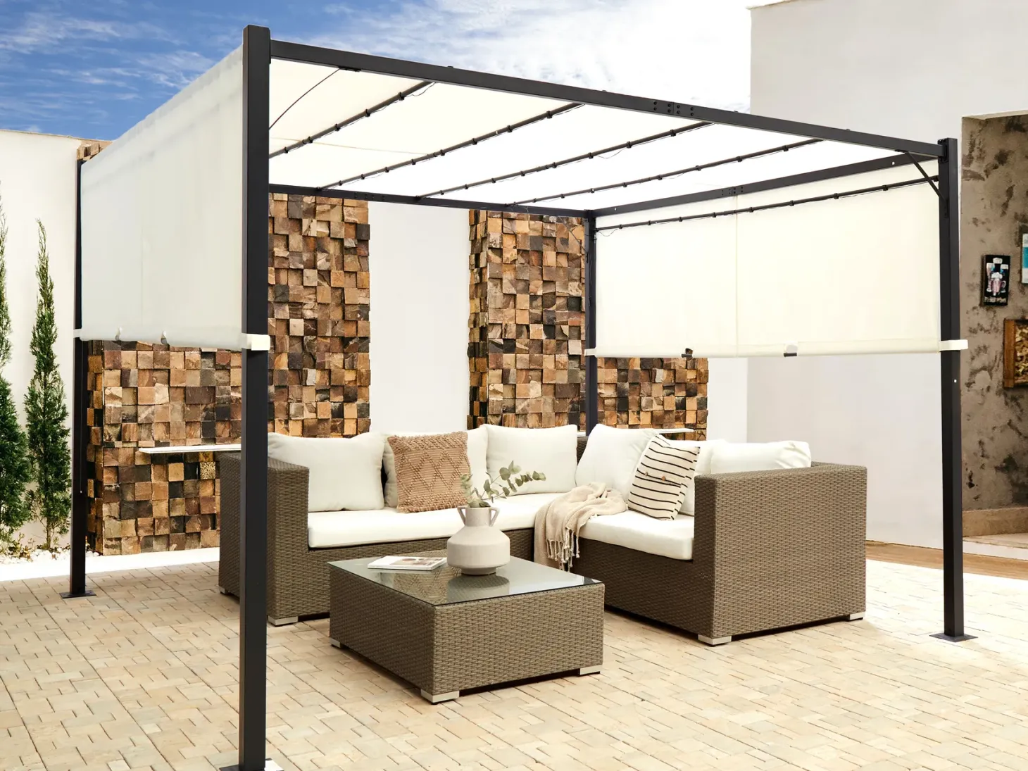 Pawilon ogrodowy LED PARGA Metal 310 cm 310 cm Beżowy
