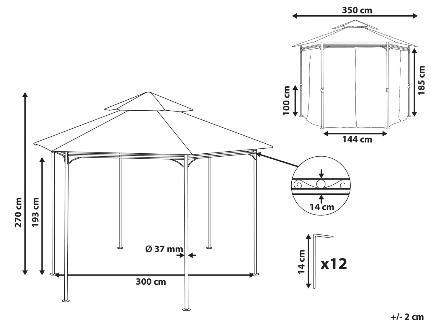 Pawilon ogrodowy PORTEL Metal 350 cm 350 cm Grafitowy