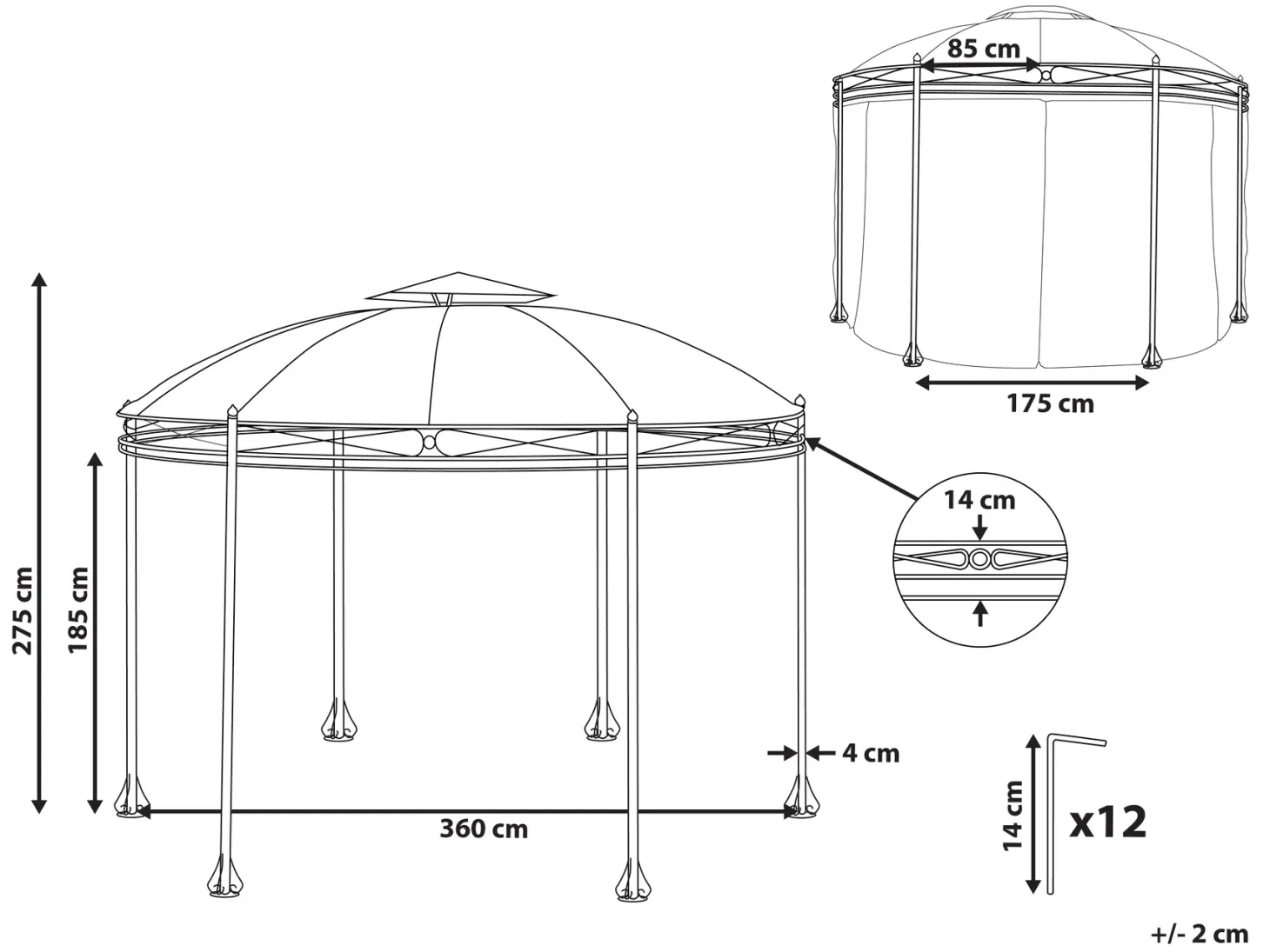Pawilon ogrodowy SAFARA Metal 368 cm 368 cm Grafitowy