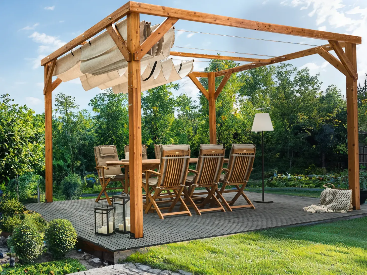 Pawilon ogrodowy VILLAROSA Drewno jodłowe 320 cm 380 cm Brązowy/ beżowy
