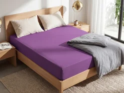 Prześcieradło z gumką JANBU Bawełna 200 x 200 cm Purpurowy