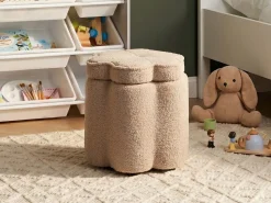 Pufa dla dzieci ze schowkiem FLOWER Boucle Beżowy Kwiat