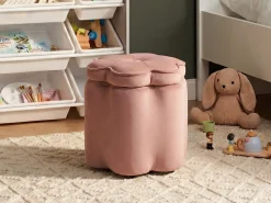 Pufa dla dzieci ze schowkiem FLOWER Welur Różowy Kwiat