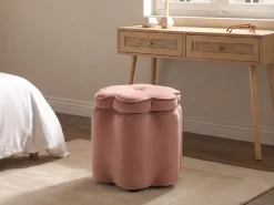 Pufa dla dzieci ze schowkiem FLOWER Welur Różowy Kwiat