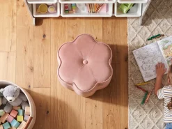 Pufa dla dzieci ze schowkiem FLOWER Welur Różowy Kwiat