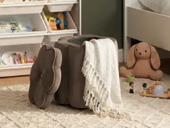 Pufa dla dzieci ze schowkiem FLOWER Welur Ciemnobrązowy Kwiat