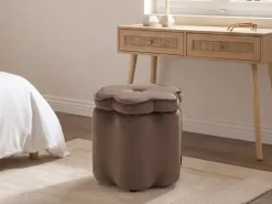 Pufa dla dzieci ze schowkiem FLOWER Welur Ciemnobrązowy Kwiat