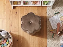 Pufa dla dzieci ze schowkiem FLOWER Welur Ciemnobrązowy Kwiat