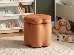 Pufa dla dzieci ze schowkiem FLOWER Welur Pomarańczowy Kwiat