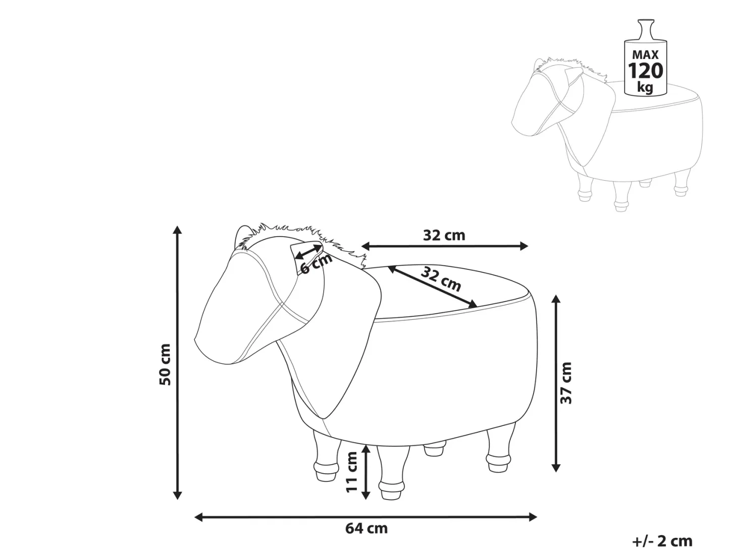 Pufa zwierzak HORSE Ekoskóra Jasnobrązowy Koń