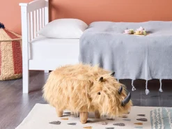 Pufa zwierzak WOOLLY Sztuczne futro Piaskowy Nosorożec