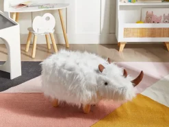 Pufa zwierzak WOOLLY Sztuczne futro Biały Nosorożec