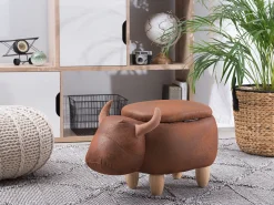 Pufa zwierzak ze schowkiem COW Ekoskóra Jasnobrązowy Krowa