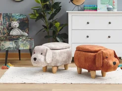 Pufa zwierzak ze schowkiem DOGGY Welur Beżowy Pies