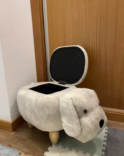 Pufa zwierzak ze schowkiem DOGGY Welur Beżowy Pies
