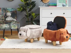 Pufa zwierzak ze schowkiem DOGGY Welur Beżowy Pies