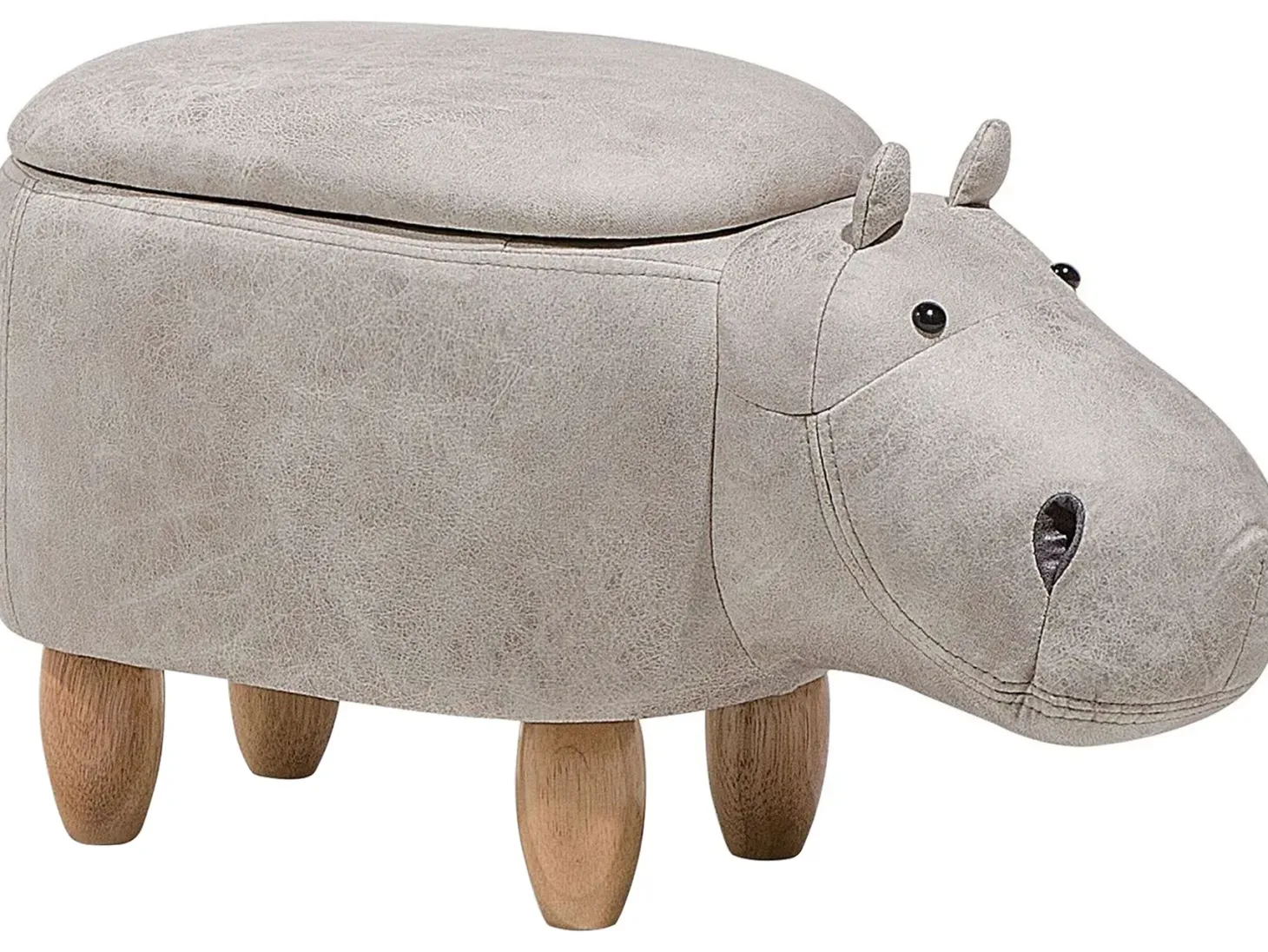 Pufa zwierzak ze schowkiem HIPPO Ekoskóra Jasnoszary Hipopotam