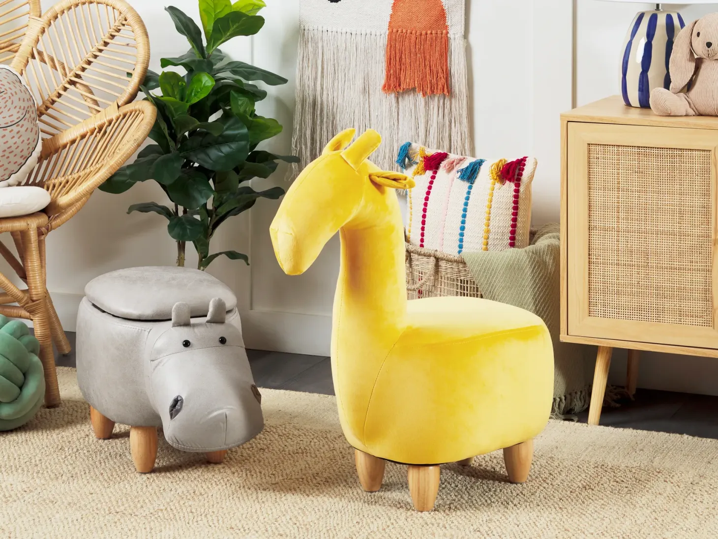 Pufa zwierzak ze schowkiem HIPPO Ekoskóra Jasnoszary Hipopotam