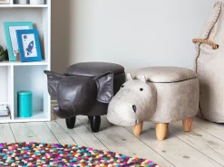 Pufa zwierzak ze schowkiem HIPPO Ekoskóra Jasnoszary Hipopotam
