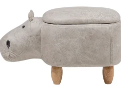Pufa zwierzak ze schowkiem HIPPO Ekoskóra Jasnoszary Hipopotam