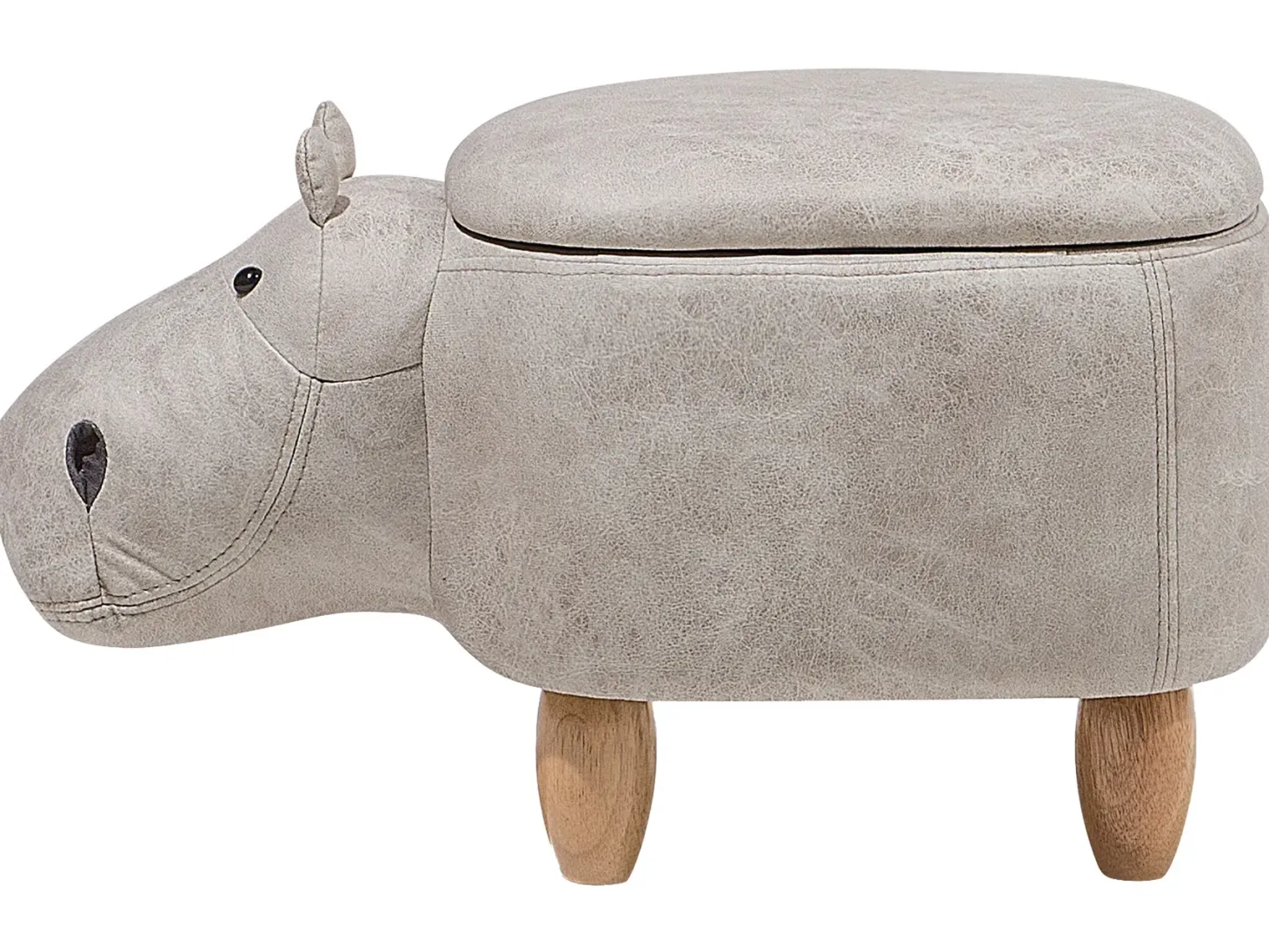 Pufa zwierzak ze schowkiem HIPPO Ekoskóra Jasnoszary Hipopotam