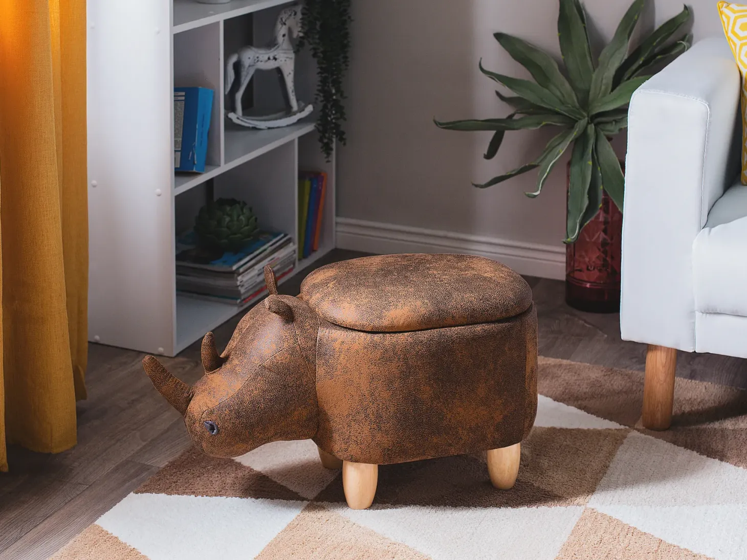 Pufa zwierzak ze schowkiem RHINO Ekoskóra Jasnobrązowy Nosorożec