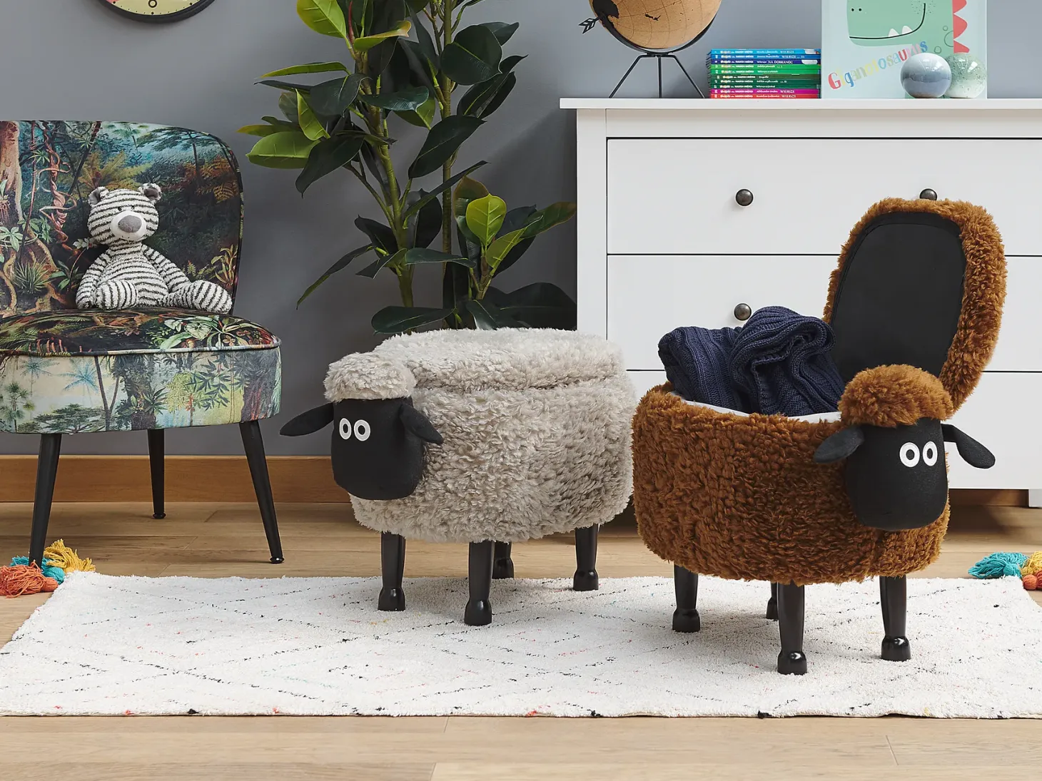 Pufa zwierzak ze schowkiem SHEEP Szary Baranek