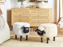 Pufa zwierzak ze schowkiem SHEEP Jasnobeżowy Baranek