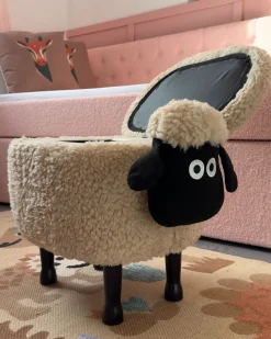 Pufa zwierzak ze schowkiem SHEEP Jasnobeżowy Baranek
