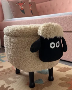 Pufa zwierzak ze schowkiem SHEEP Jasnobeżowy Baranek
