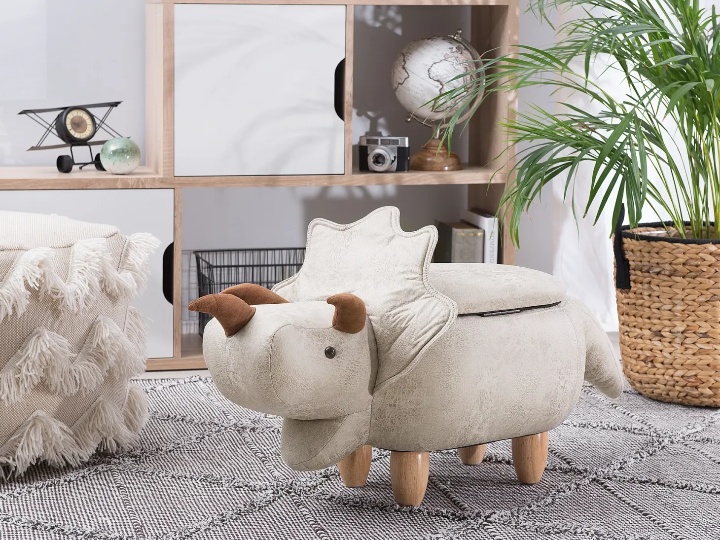 Pufa zwierzak ze schowkiem TRICERATOPS Jasnoszary Dinozaur