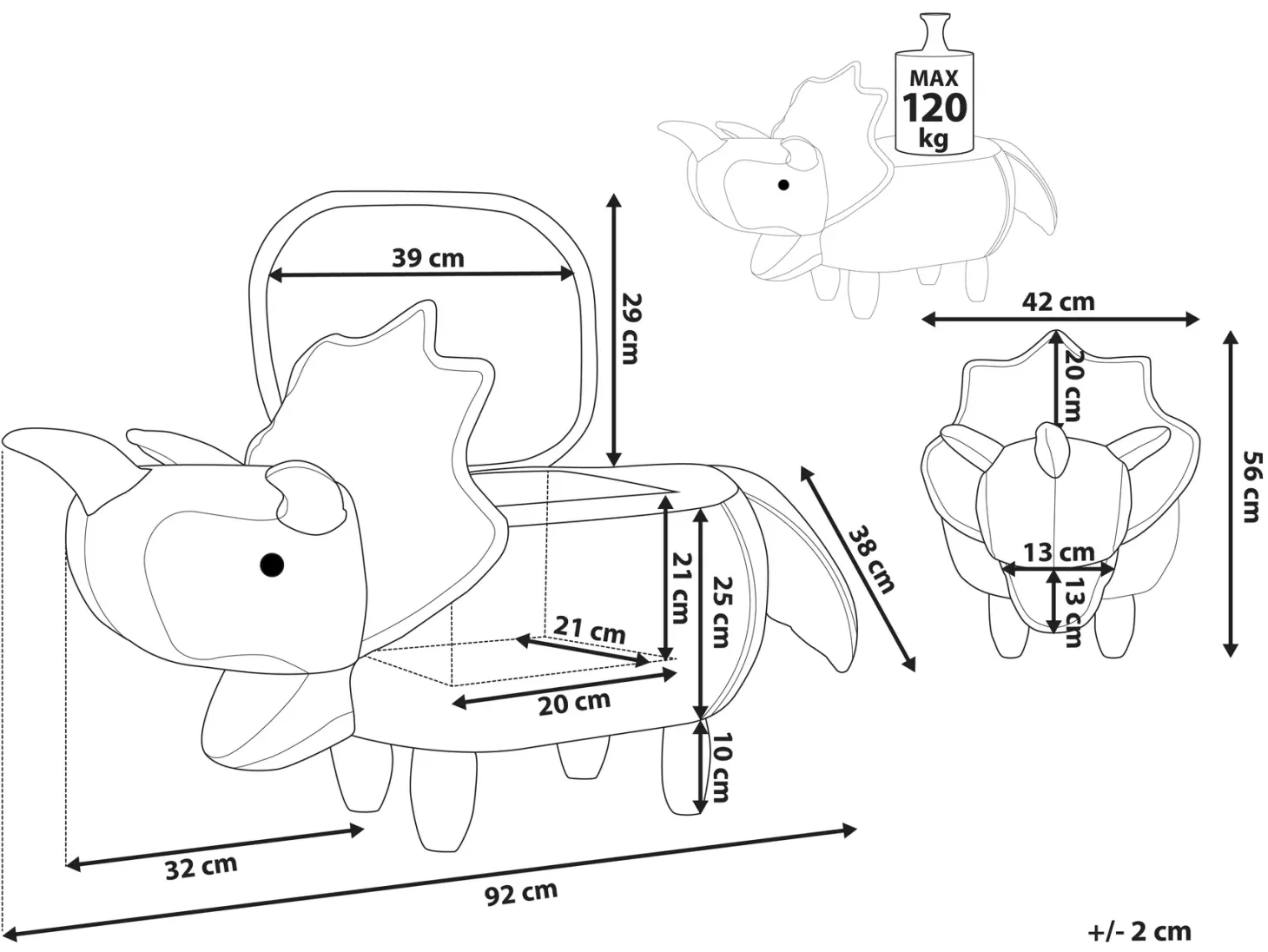 Pufa zwierzak ze schowkiem TRICERATOPS Ciemnozielony Dinozaur