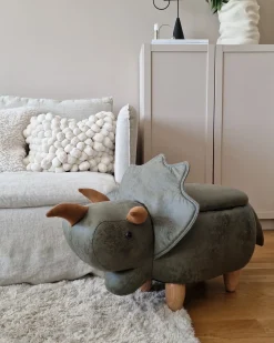 Pufa zwierzak ze schowkiem TRICERATOPS Ciemnozielony Dinozaur